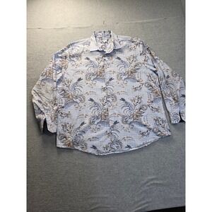 Tasso Elba Mens XXL Blue Paisley Floral Windowpane Cotton Button Down‎ Shirt